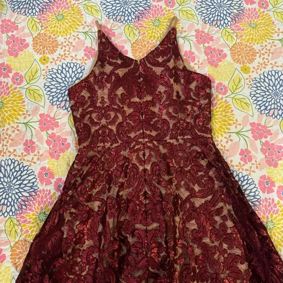 Dress the Population Burgundy Lace Maxi Dress - Picture 2 of 6
